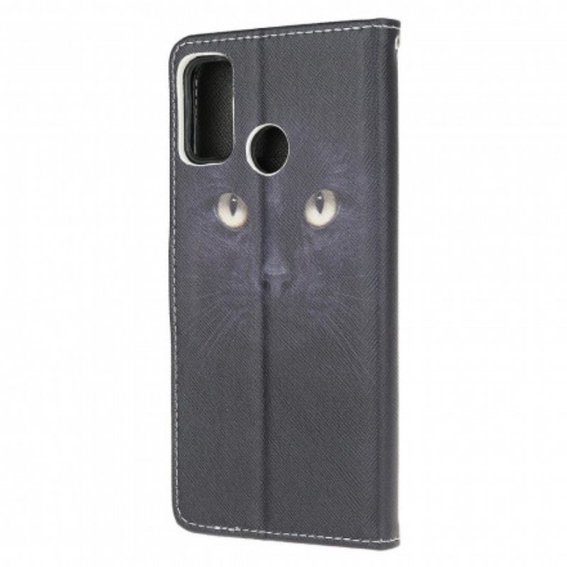 Lærdeksel Til Moto G30 / G10 Med Kjede Strappy Black Cat Eyes