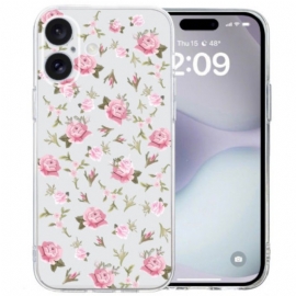 Deksel iPhone 16 Mobildeksel Gjennomsiktig Kant Rosa Blomster