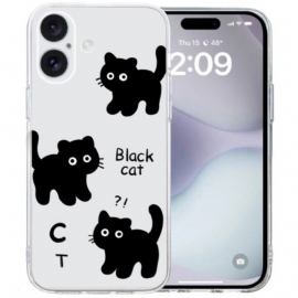 Deksel Til iPhone 16 Transparent Edge Black Cats