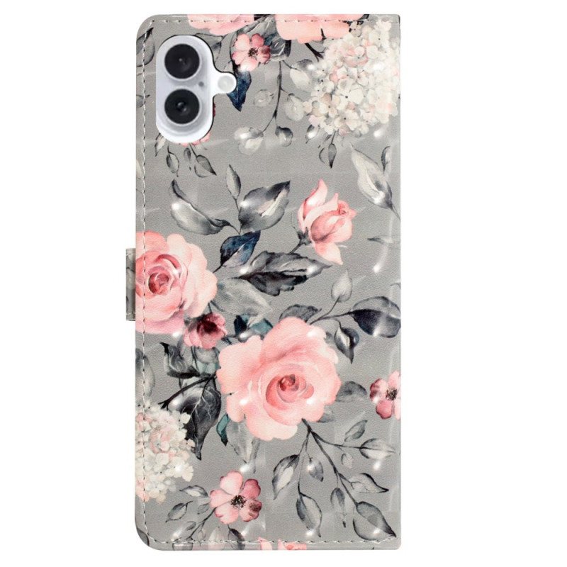 Folio Deksel iPhone 16 Blomstertrykk Med Stropp