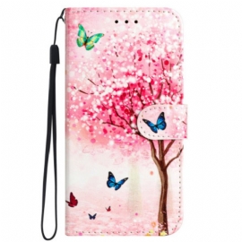 Folio Deksel iPhone 16 Cherry Blossom Tree Med Stropp