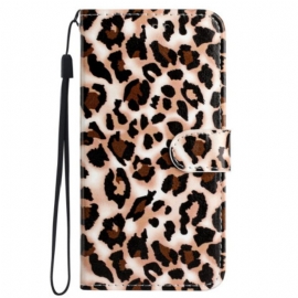 Folio Deksel iPhone 16 Leopardmønster Med Stropp Beskyttelse Deksel