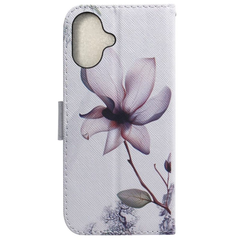 Folio Deksel iPhone 16 Rosa Blomst Beskyttelse Deksel