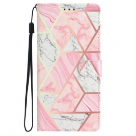 Folio Deksel iPhone 16 Rosa Marmor Med Stropp