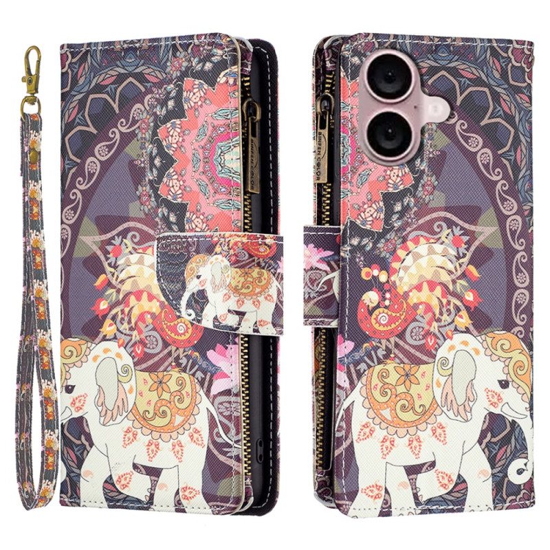 Folio Deksel iPhone 16 Tribal Elephant Wallet