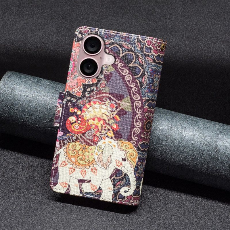 Folio Deksel iPhone 16 Tribal Elephant Wallet