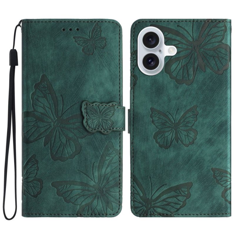 Folio Deksel Til iPhone 16 Butterflies Pattern Lommebok