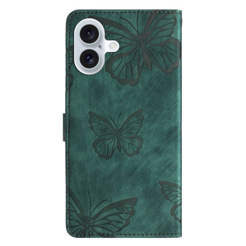 Folio Deksel Til iPhone 16 Butterflies Pattern Lommebok