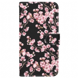 Folio Deksel Til iPhone 16 Strappede Plommeblomster