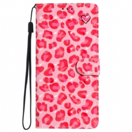 Lærdeksel Folio Deksel iPhone 16 Mobildeksel Rosa Leopardtrykk Med Stropp