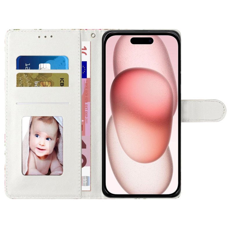 Lærdeksel Folio Deksel iPhone 16 Mobildeksel Rosa Leopardtrykk Med Stropp