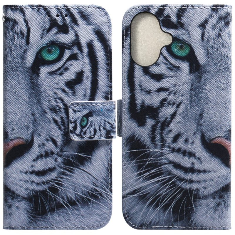 Lærdeksel Folio Deksel iPhone 16 White Tiger