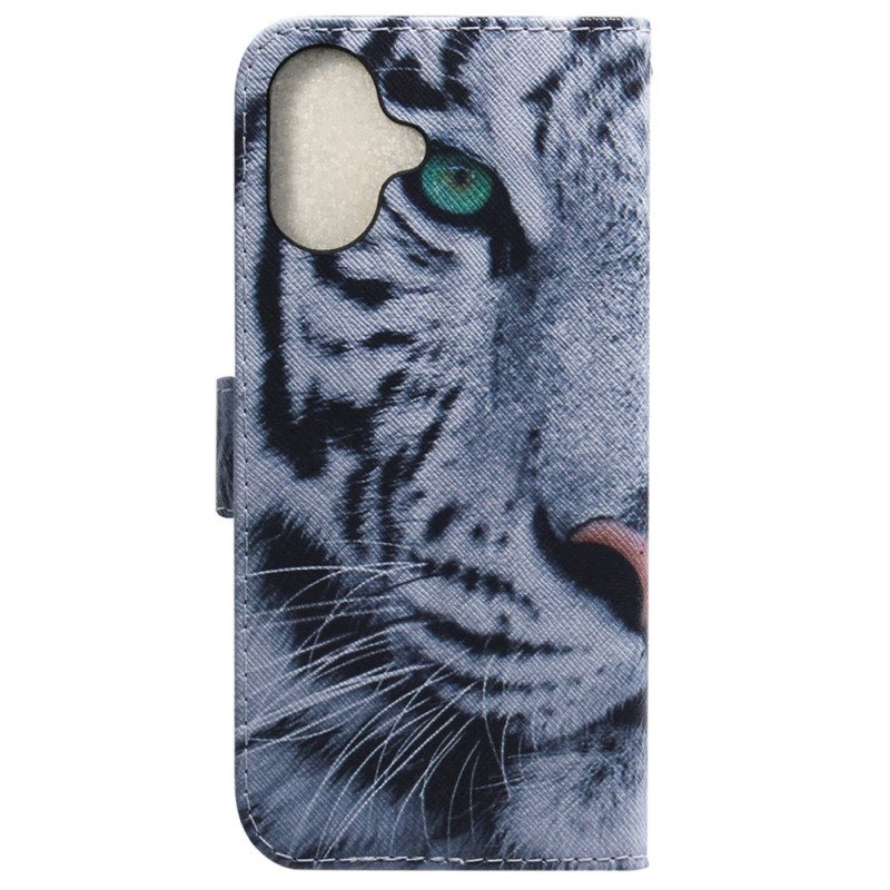 Lærdeksel Folio Deksel iPhone 16 White Tiger