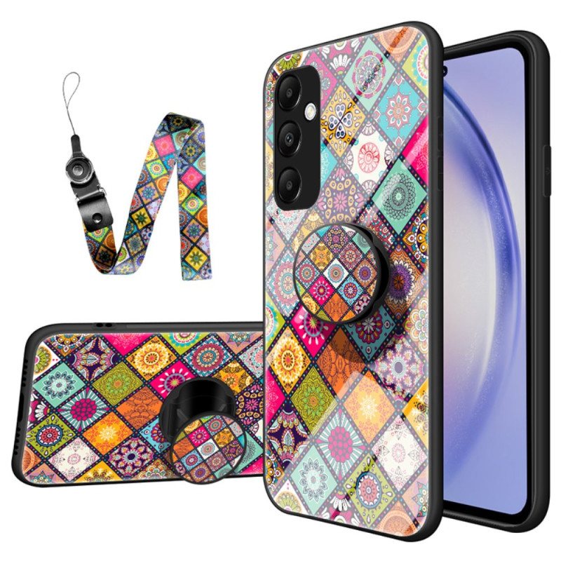 Deksel Samsung Galaxy A55 5g Med Støtte Og Patchwork-stropp Beskyttelse Deksel