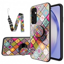 Deksel Samsung Galaxy A55 5g Med Støtte Og Patchwork-stropp Beskyttelse Deksel