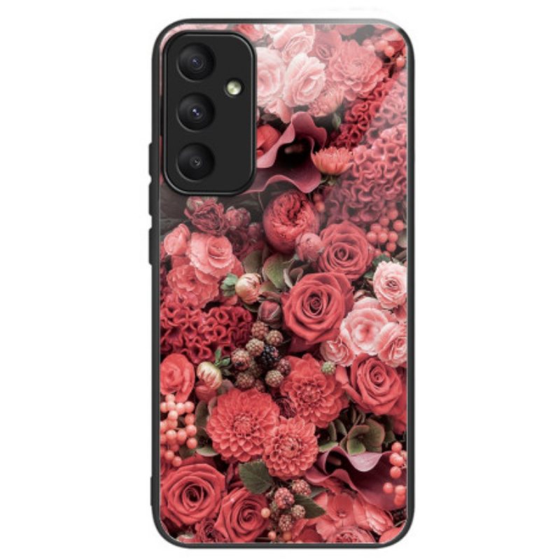 Deksel Samsung Galaxy A55 5g Røde Og Rosa Blomster Av Herdet Glass