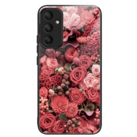 Deksel Samsung Galaxy A55 5g Røde Og Rosa Blomster Av Herdet Glass