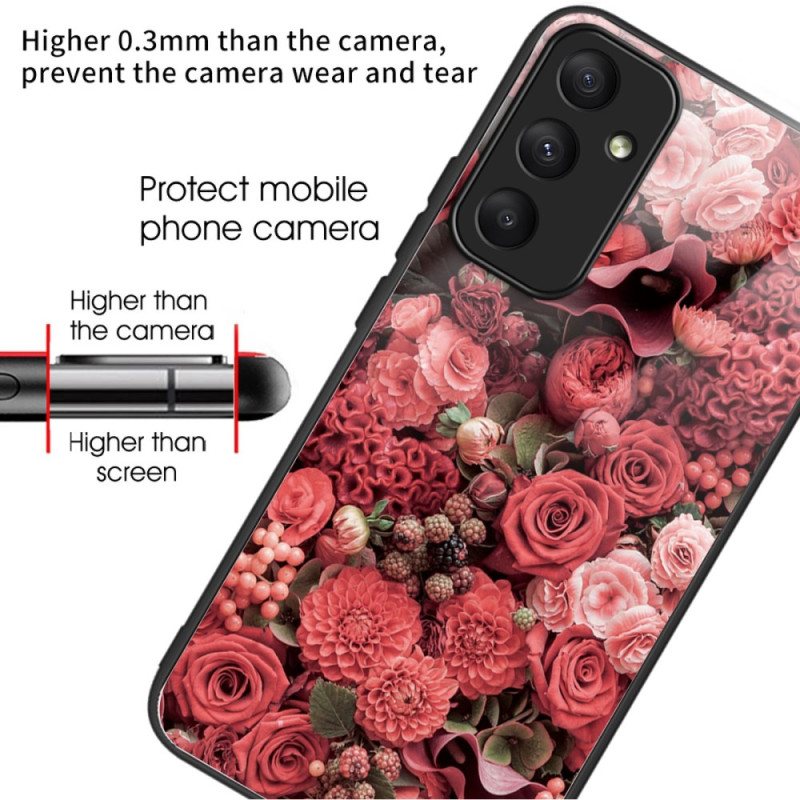 Deksel Samsung Galaxy A55 5g Røde Og Rosa Blomster Av Herdet Glass