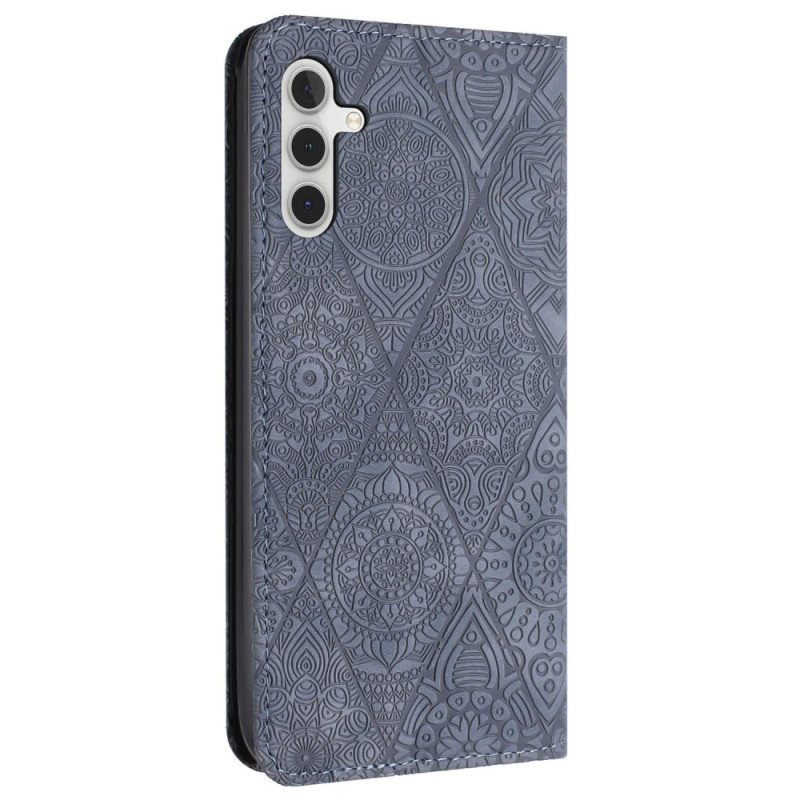 Folio Deksel Lær Samsung Galaxy A55 5g Mobildeksel Patchwork Med Stropp