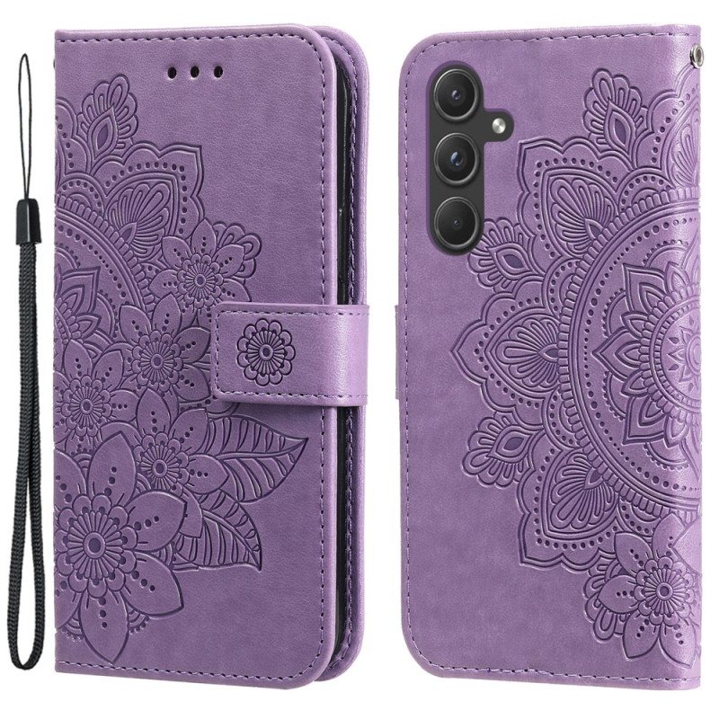 Folio Deksel Samsung Galaxy A55 5g Blomstermandala Med Stropp Beskyttelse Deksel