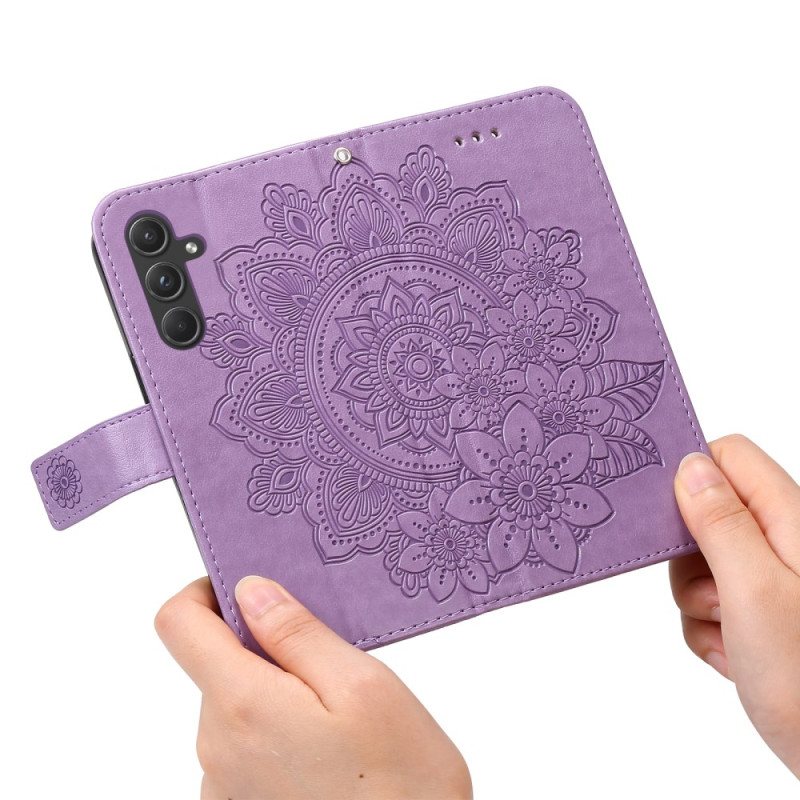 Folio Deksel Samsung Galaxy A55 5g Blomstermandala Med Stropp Beskyttelse Deksel