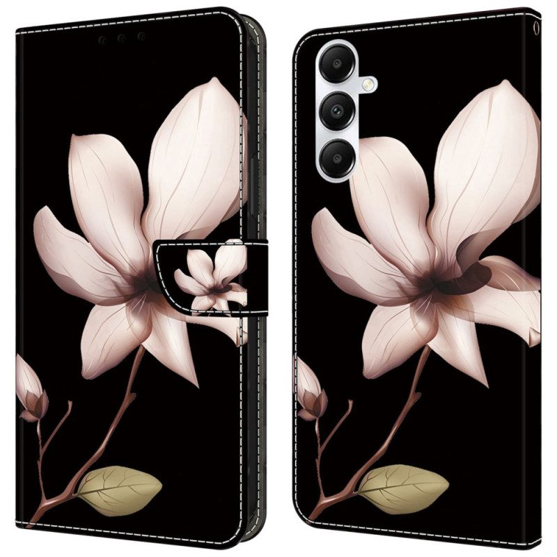 Folio Deksel Samsung Galaxy A55 5g Rosa Blomster På Svart Bakgrunn