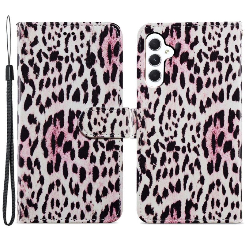 Folio Deksel Samsung Galaxy A55 5g Strappy Med Leopardtrykk