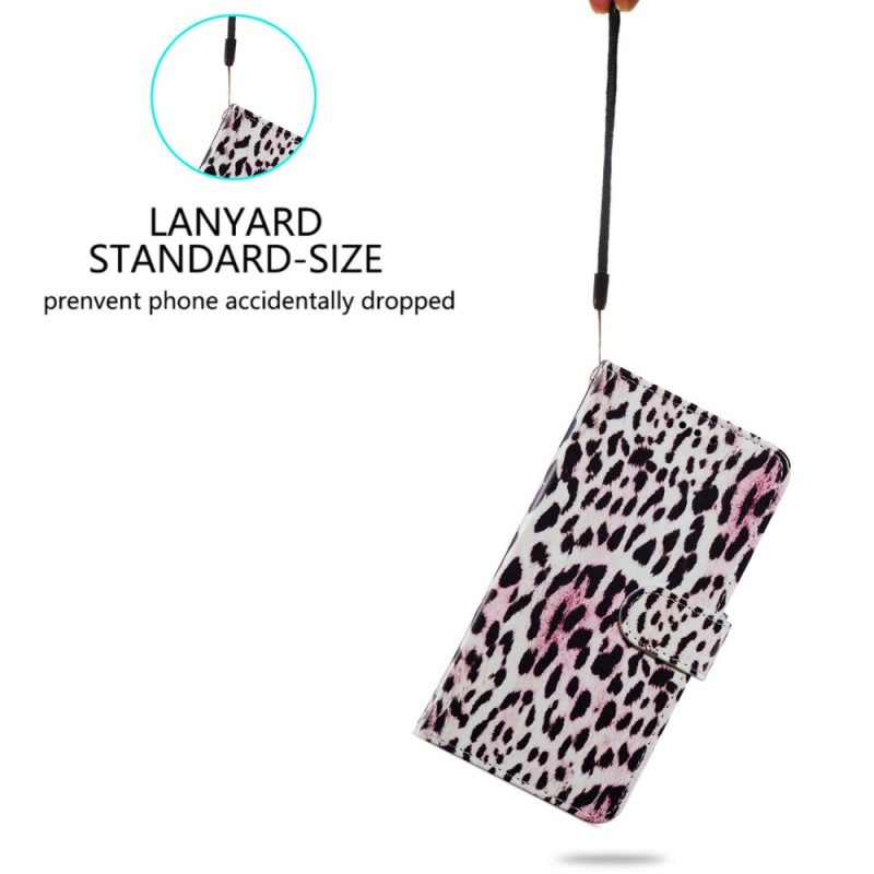 Folio Deksel Samsung Galaxy A55 5g Strappy Med Leopardtrykk