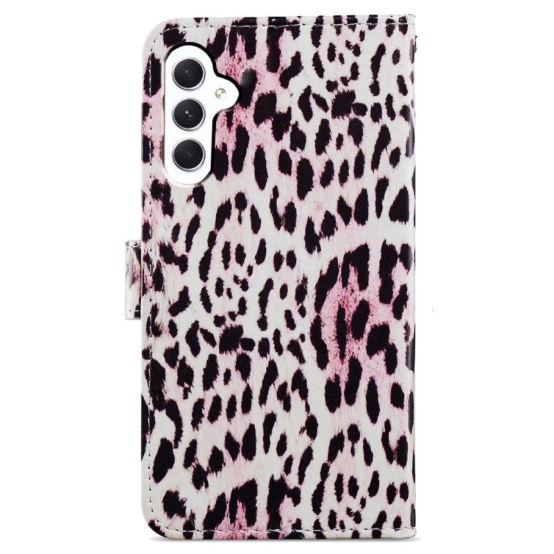 Folio Deksel Samsung Galaxy A55 5g Strappy Med Leopardtrykk