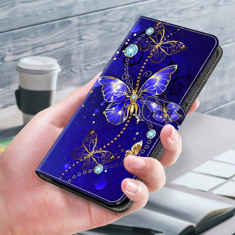 Folio Deksel Til Samsung Galaxy A55 5g Diamantsommerfugler