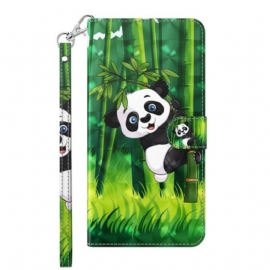 Folio Deksel Til Google Pixel 7 Med Kjede Panda Og Bambus Med Snor