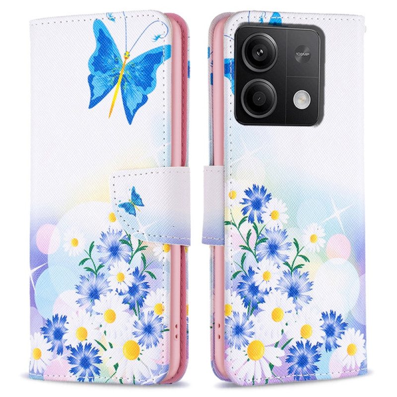 Folio Deksel Til Xiaomi Redmi Note 13 5g Sommerfugl- Og Blomstermønster