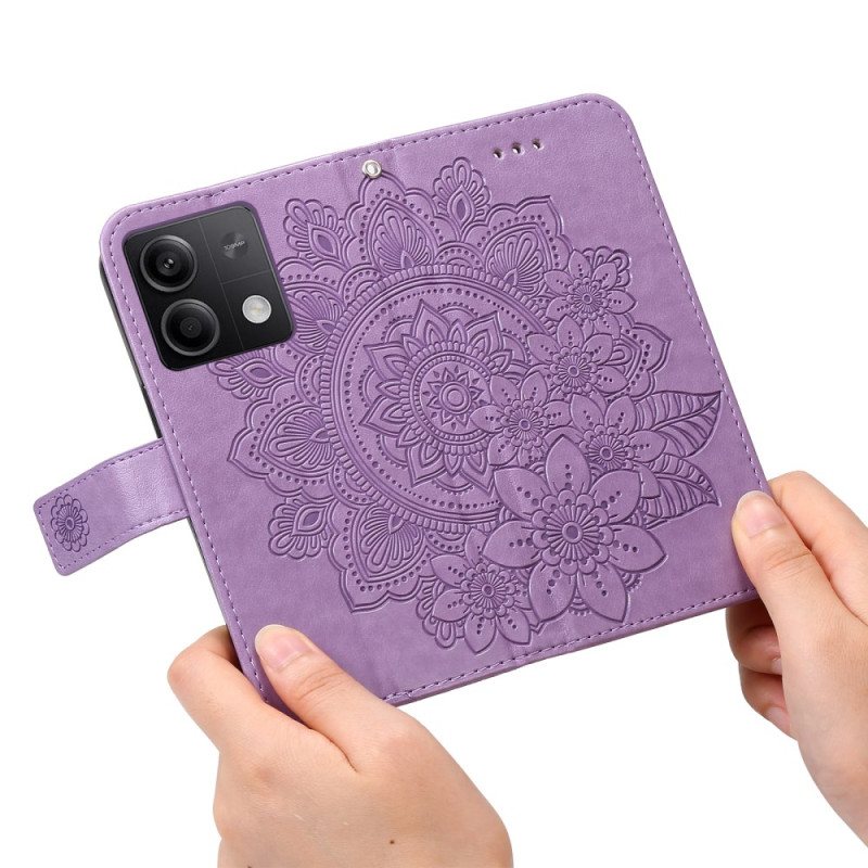 Lærdeksel Folio Deksel Xiaomi Redmi Note 13 5g Mobildeksel Blomstertrykk Med Stropp