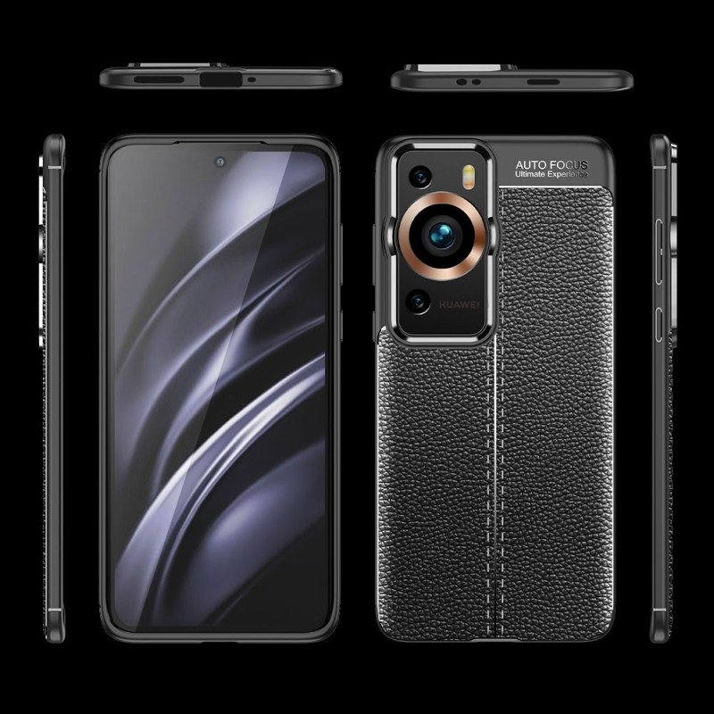 Deksel Til Huawei P60 Pro Dobbel Line Litchi Leather Effect