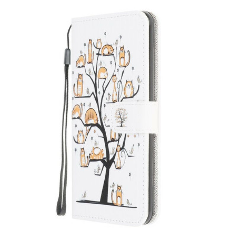 Folio Deksel Til Samsung Galaxy A42 5G Med Kjede Funky Cats Med Stropp