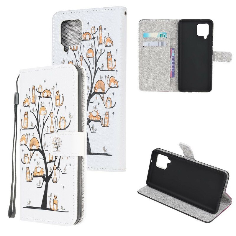 Folio Deksel Til Samsung Galaxy A42 5G Med Kjede Funky Cats Med Stropp