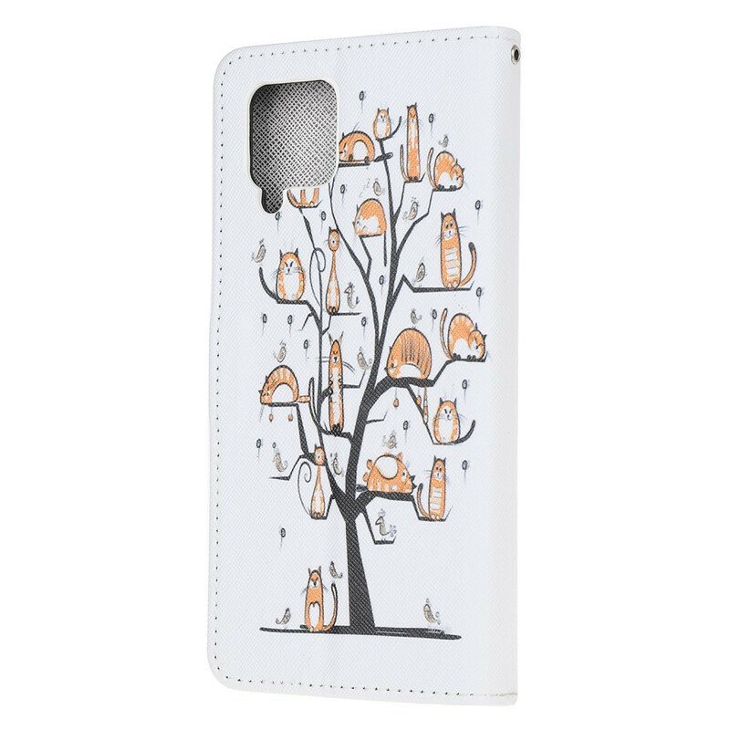 Folio Deksel Til Samsung Galaxy A42 5G Med Kjede Funky Cats Med Stropp