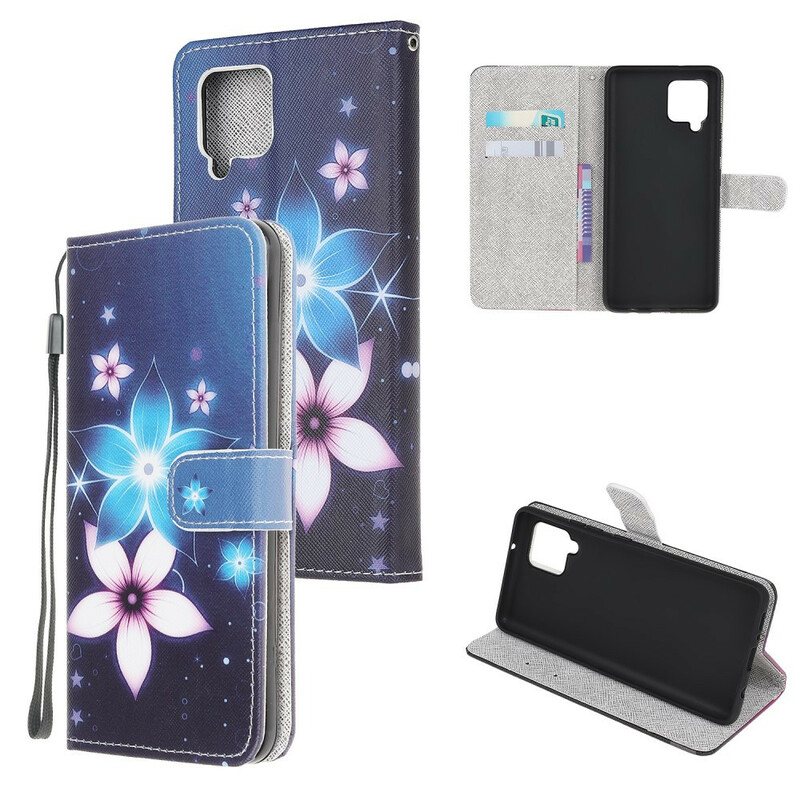 Folio Deksel Til Samsung Galaxy A42 5G Med Kjede Lunar Strap Blomster