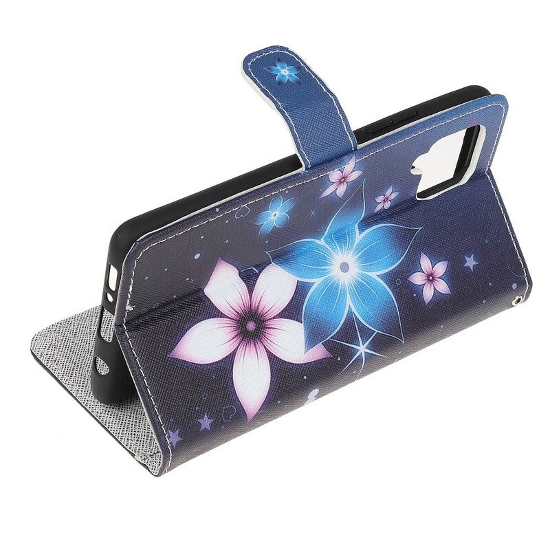 Folio Deksel Til Samsung Galaxy A42 5G Med Kjede Lunar Strap Blomster