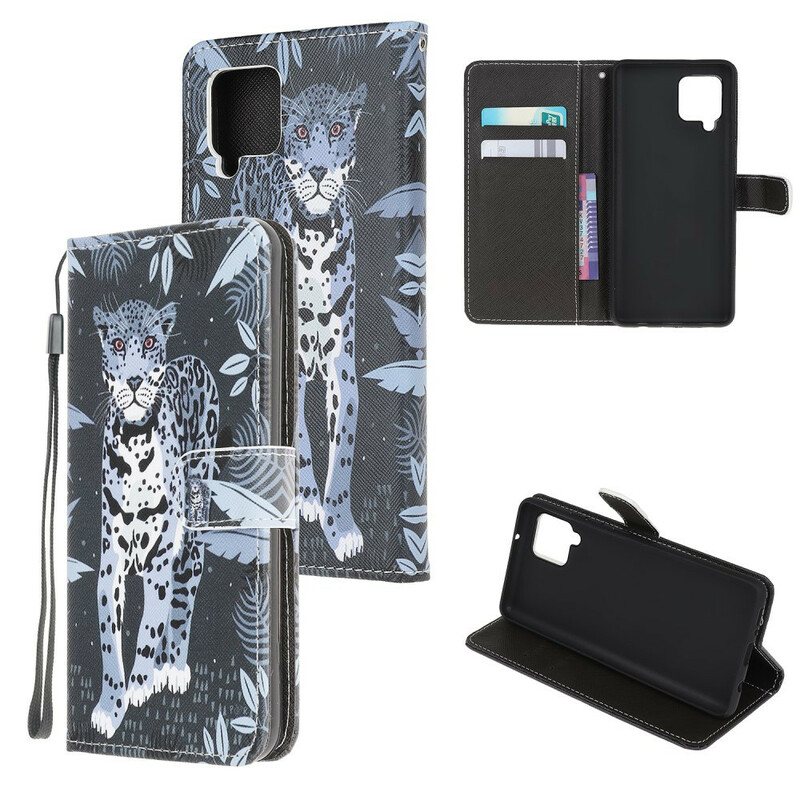 Folio Deksel Til Samsung Galaxy A42 5G Med Kjede Strappy Leopard