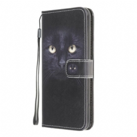 Lærdeksel Til Samsung Galaxy A42 5G Med Kjede Strappy Black Cat Eyes