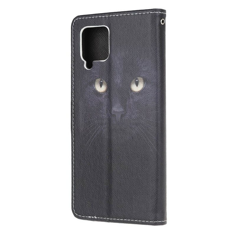 Lærdeksel Til Samsung Galaxy A42 5G Med Kjede Strappy Black Cat Eyes