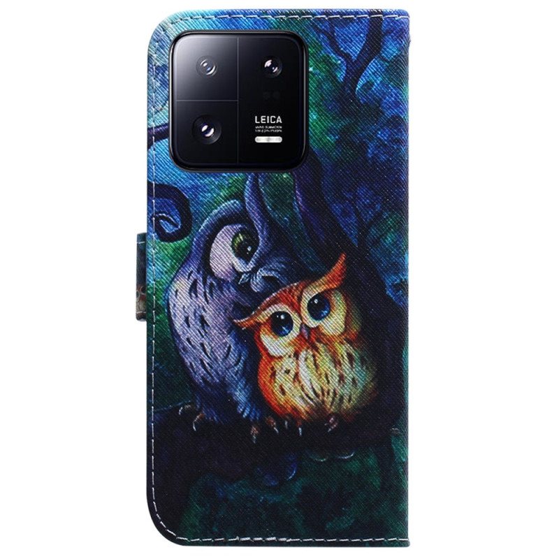 Folio Deksel Til Xiaomi 13 Pro Med Kjede Strappy Owls Maleri