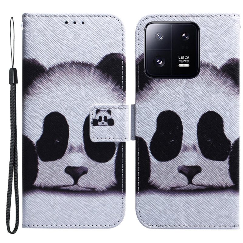 Folio Deksel Til Xiaomi 13 Pro Med Kjede Strappy Panda