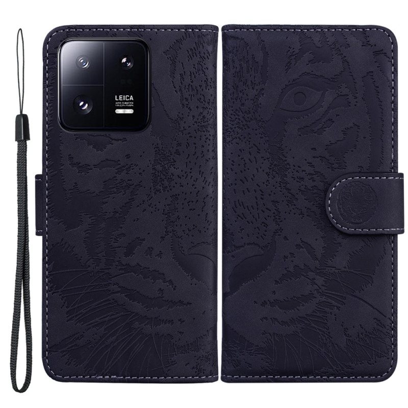 Folio Deksel Til Xiaomi 13 Pro Med Kjede Strappy Tiger Print