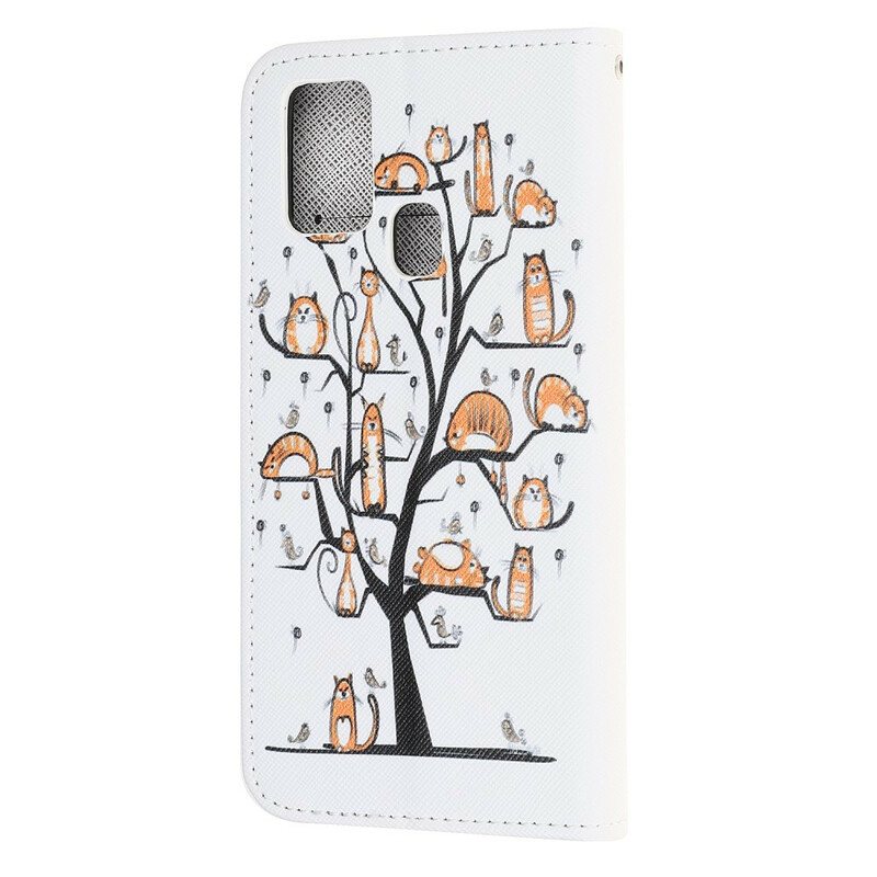 Folio Deksel Til Samsung Galaxy A21s Med Kjede Funky Cats Med Stropp