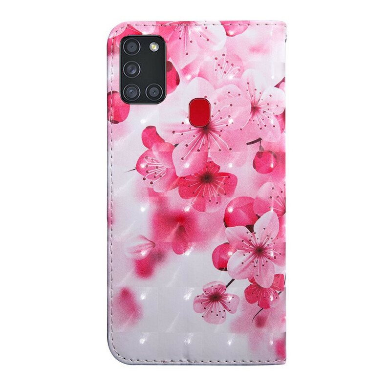 Folio Deksel Til Samsung Galaxy A21s Rosa Blomster