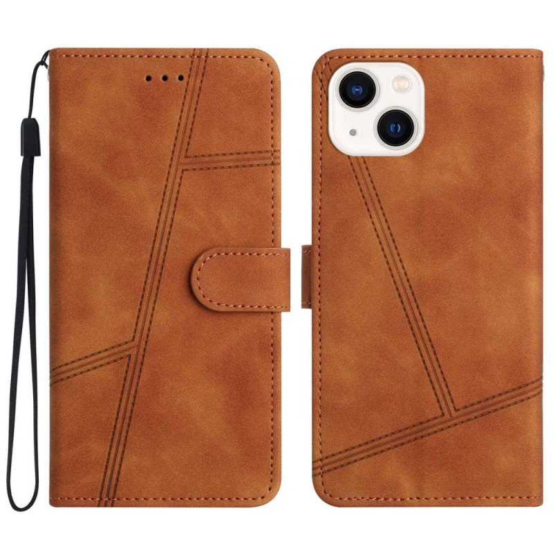 Folio Deksel Til iPhone 14 Plus Med Kjede Leather Effect Geo Stitching Strappy