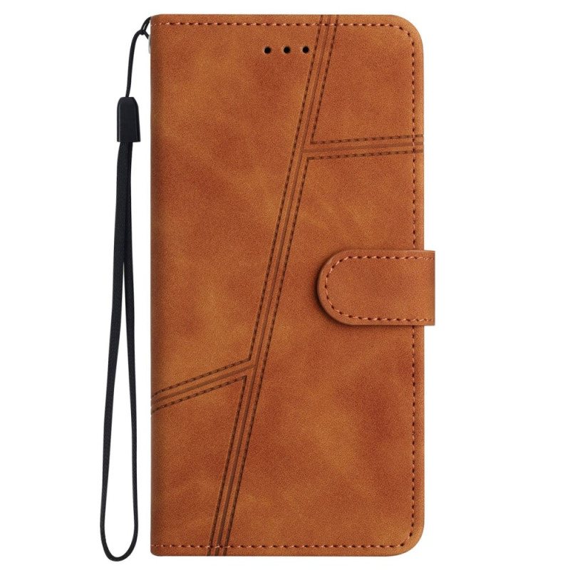 Folio Deksel Til iPhone 14 Plus Med Kjede Leather Effect Geo Stitching Strappy