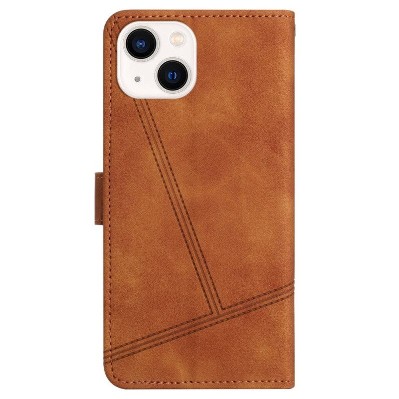 Folio Deksel Til iPhone 14 Plus Med Kjede Leather Effect Geo Stitching Strappy